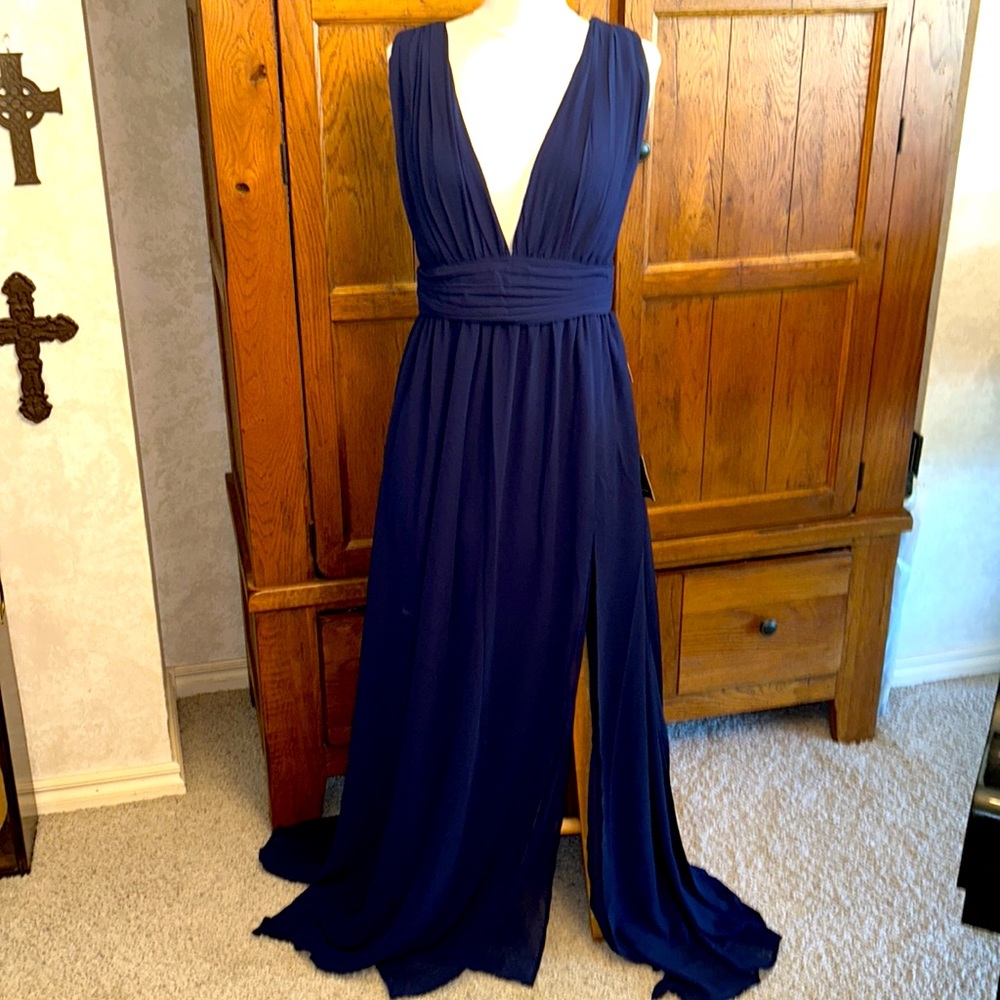 🆕NWT LULU’S Navy Blue Maxi DRESS💙Size Medium⭐️Brand NEW with Tags!!⭐️ - Picture 2 of 13